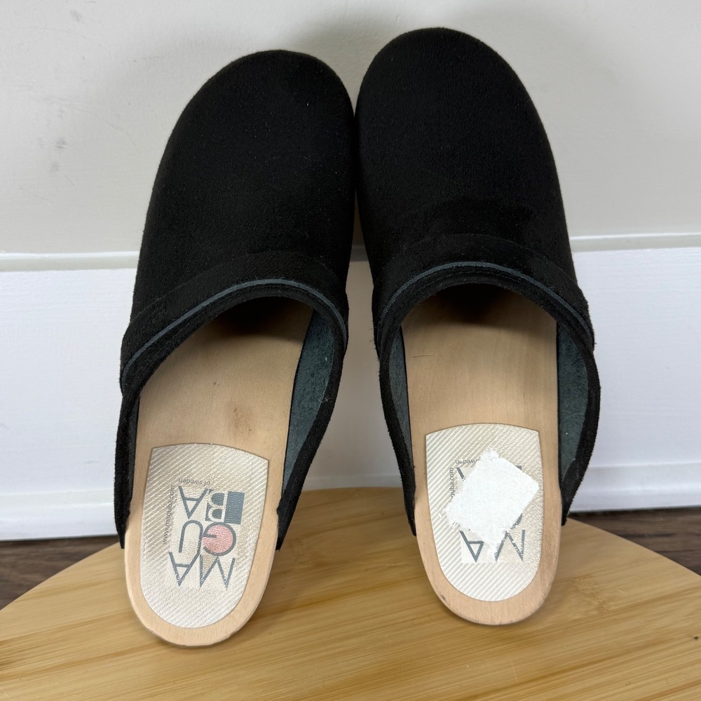 Good Maguba Clog Mules Women 37 Black Good Suede Wood Stapled Swedish Shoes - Picture 6 of 8